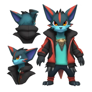 Cool Anthro Black Noivern-Quilava-Litten-Pokémon with edgy stripes hoodie spiked collar punk Full Body sticker