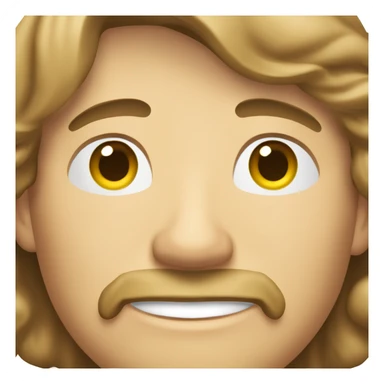 Man with light skin, Caucasian, shoulder-length wavy light brown hair, beard, mustache, friendly smile. sticker