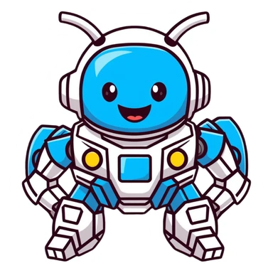 futuristic transformer robot with a big grin laughing sticker