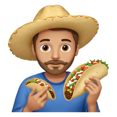 White man with brown hair, blue eyes and a gray goatee eating a taco sticker