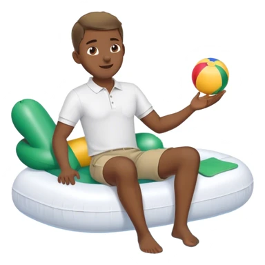 Pool attendant. white polo shirt. khaki shorts. african. sitting on a swimming pool float sticker