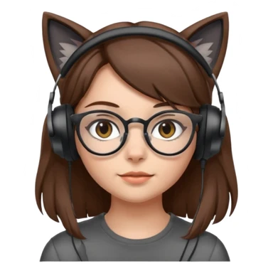 fille brune a lunette avec casque oreille de chat noir et gris sans boucle d'oreille sticker