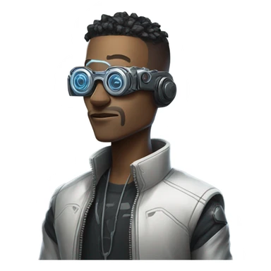 netrunner, cyberpunk hacker with mechanical glasses, cyborg body sticker