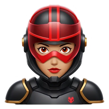 A futuristic bounty hunter in sleek black armor, glowing red visor in the dark sticker