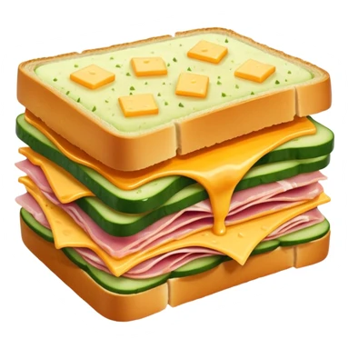 cucumber sandwich without excessive cucumber. with meat in them. bread slightly toasted. and melted cheese sticker