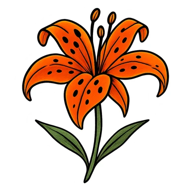 Make the old fashioned tiger lily more colorful, keep hand drawn ink style, with no background. sticker