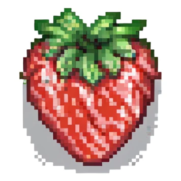 heart-shaped strawberry, pixel art style, small size, red and green sticker
