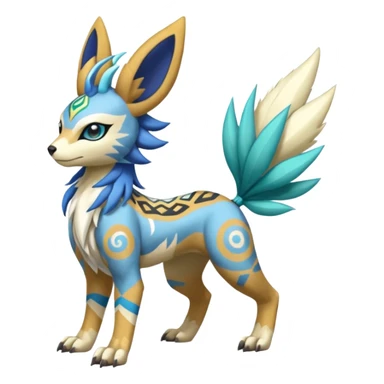 Tropical Tiny Marked Patterned Tribal WereGarurumon-Suicune-Linoone-Meloetta-Renamon-fusion-hybrid-creature (full body) sticker