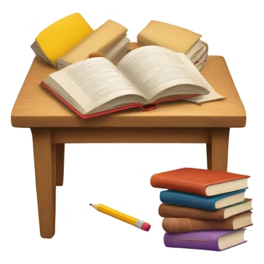 Wooden table with books and pencils on top sticker