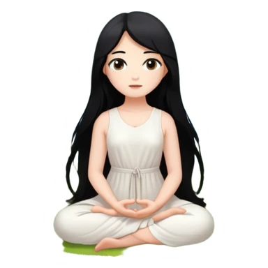 crea un chica blanca con cabello negro largo bonita de ojos marrones vestida de blanco conectando con la naturaleza rodeada de flores meditando  sticker