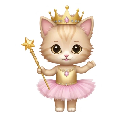 a cute little fuzzy kitten in a light pink tutu and gold tiara and sparkly wand sticker