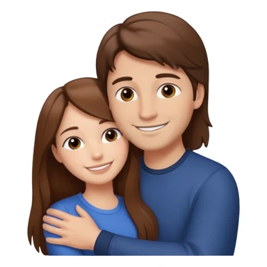 "Man with short brown hair and fair skin, hugging a woman with long brown hair and fair skin, both smiling."
 sticker