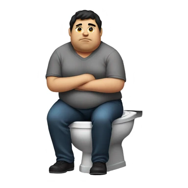 Fat man with black hair sitting on toilet  sticker