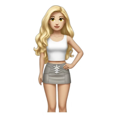 hyperrealistic caucasian female, long straight blonde hair, white lace up crop top, grey tight mini skirt sticker