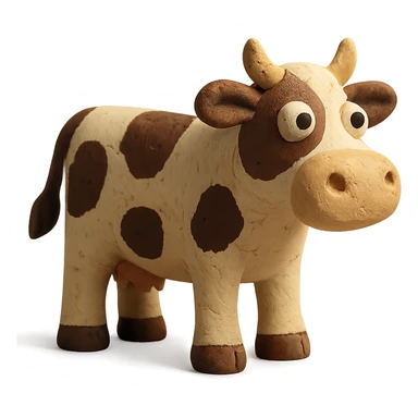 claymation style cow in standing pose with detailed clay texture sticker