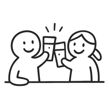 cute line drawing for coloring: two friends clinking juice glasses in a bar, simple line style, no fill, for children to color sticker