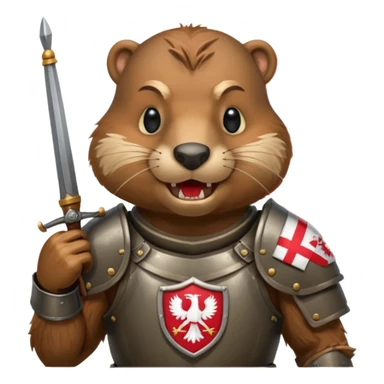 polish husaria miliatry unit but its a beaver, make him with a face like is the best fighter of all times with polish flag logo, not the whole body only the tors, show teeth sticker