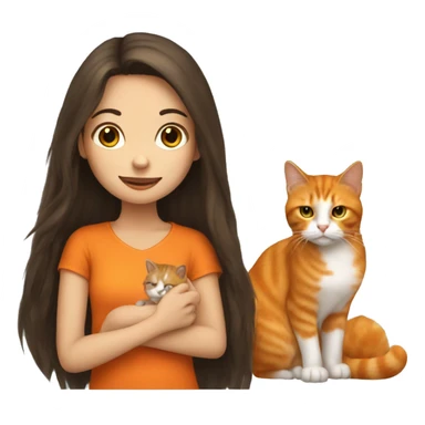 long haired brunette girl holding orange cat sticker