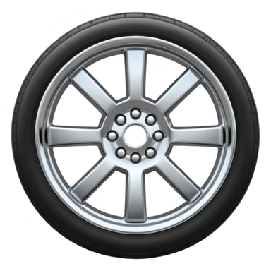 A chrome car wheel emoji, polished silver metal rim, smooth circular shape, minimal futuristic design, soft reflections, iOS emoji style, centered on white background, ultra clean look sticker