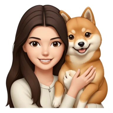 brunette Kendall Jenner with long hair holding on the hands a smile Shiba Inu sticker