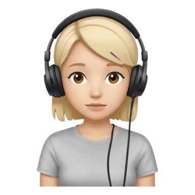 Female, shy, wearing headphone having mic, t-shirt 
 sticker