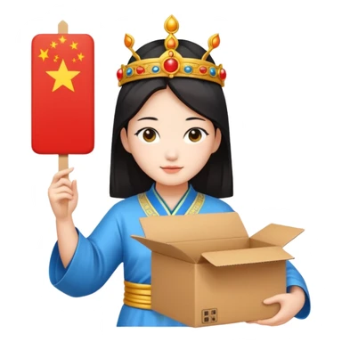 chinese female god hold carton box sticker