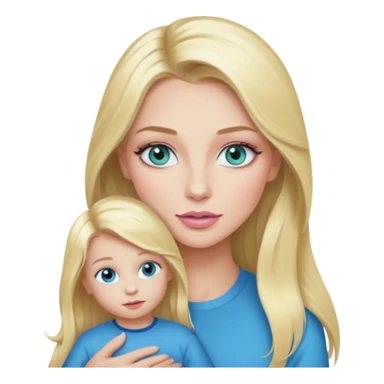 Blonde baddie with long hair Pretty makeup long lashes blue-green eyes ,   light pink lips ,holding 1 little Boy, with blue eyes sticker