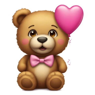 Cute teddy bear with a pink bow tie and a heart-shaped balloon sticker