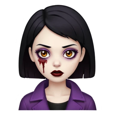 Faça uma zombie com olhos castanhos, cabelos pretos liso e curto e com estilo baddie sticker