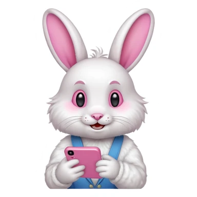 White rabbit on phone talking emoji sticker