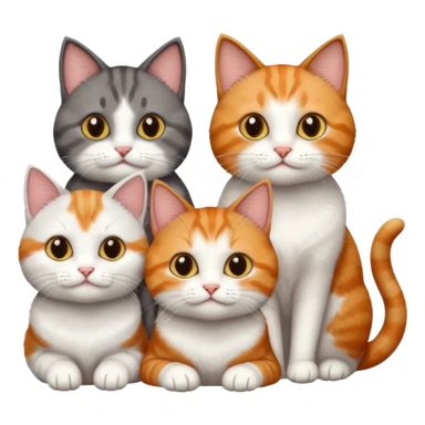 3 different coloured short haired cats including; a dark brown tabby and white cat, and a dark grey and white and a ginger and white sticker