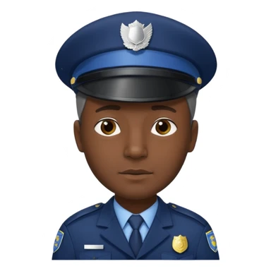 A dark-skinned man wearing a navy police hat with a silver badge, facing forward with a neutral expression. sticker