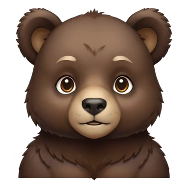 Cinematic Noble bear cub Portrait Emoji, Poised and regal, with a large, imposing build and a thick, well-groomed rich dark brown fur, deep-set soulful eyes, Simplified yet sharp and sophisticated features, highly detailed, glowing with a soft, dignified glow, high shine, intelligent and formidable, stylized with an air of wild majesty, focused and attentive, soft glowing outline, capturing the essence of a watchful and commanding guardian, so majestic it feels as though it could lumber out of the screen with effortless authority! sticker