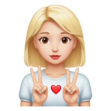 A blonde girl showing heart finger sticker