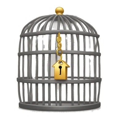 long and empty cage with a golden key next to i sticker