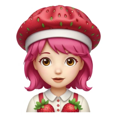 Cute ai emoji girl strawberry hair, and shortcake Berry hat, kawaii sticker