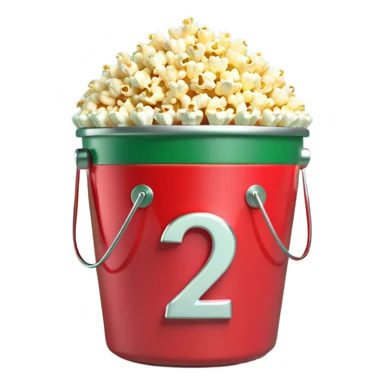 A 3D number 2 in a movie theater setting, shiny red surface; bright string lights on the number, the border is green with tiny string lights like stroke ; cinematic glow with subtle haze; glossy, premium Hollywood countdown look; centered composition. sticker