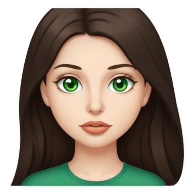 Me with long dark brown hair green eyes and thin top lip and big bottom lip sticker
