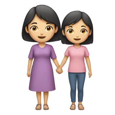 asian mother and daughter holding hands sticker