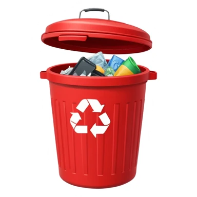 Red trash can with opened lid sticker