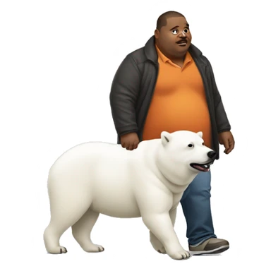 Fat man wearing a yam-aka walking a white polar bear dog sticker