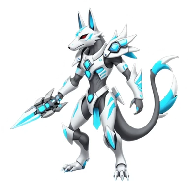 White and blue and cyan and red cyberpunk intricate neon glowing grey white futuristic cyborg-Anubis-Zeraora-Zoroark-fusion (full body) sticker