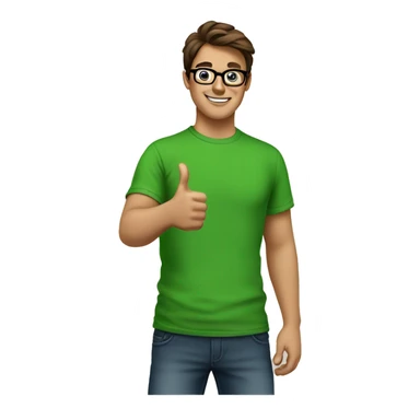 male nerd brown hair thumbs up using green t-shirt sticker