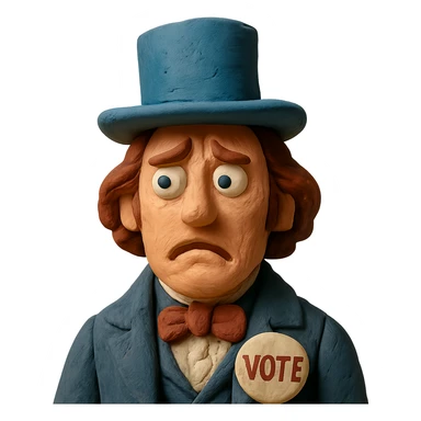 confused face, 1840s election theme, period hat sticker