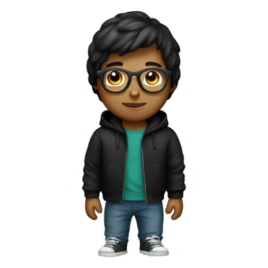 boy wear black hoodie with glasses sticker