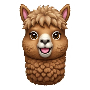Cinematic Comical Brown Alpaca Portrait Emoji, Head tilted dramatically with an exaggeratedly amused expression, featuring a striking, plush brown fleece with playful texture, wide, expressive warm eyes filled with playful disbelief, Simplified yet hilariously expressive features, highly detailed, glowing with a slightly sassy glow, high shine, dramatic yet playful, stylized with an air of cheeky mischief, bright and endearing, soft glowing outline, capturing the essence of a spirited and over-the-top alpaca, so meme-worthy it feels like it could side-eye its way into internet fame instantly! sticker