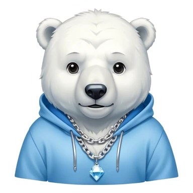 Polar bear wearing a hoodie with a big shiny diamond chain on sticker