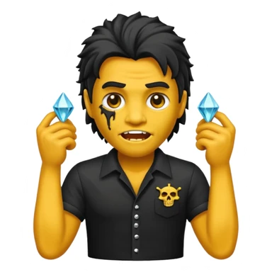Emoji masculino de zumbi estilo iPhone,com cabelo ondulado mullet e preto, camisa preta e brincos de diamante  sticker
