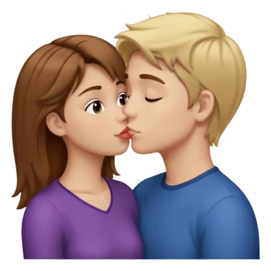 girl with brown hair kissing boy with blond hair sticker