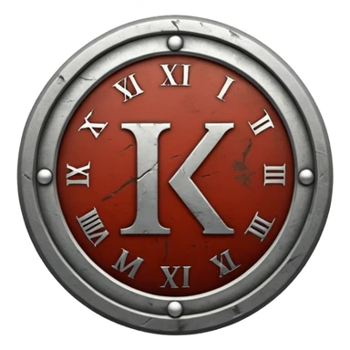 a steel badge with engraved roman numerals—looks battle worn sticker